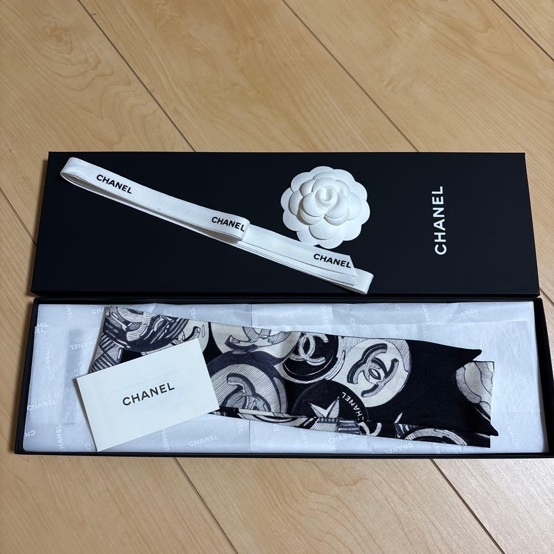 CHANEL ロゴプリント スカーフ　ヘアバンド