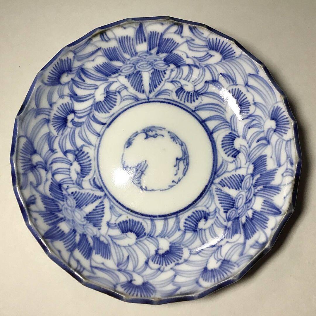 古伊万里◆染付 線描 小皿5枚◆江戸後期 幕末 手塩皿 小皿 豆皿 有田 花唐草
