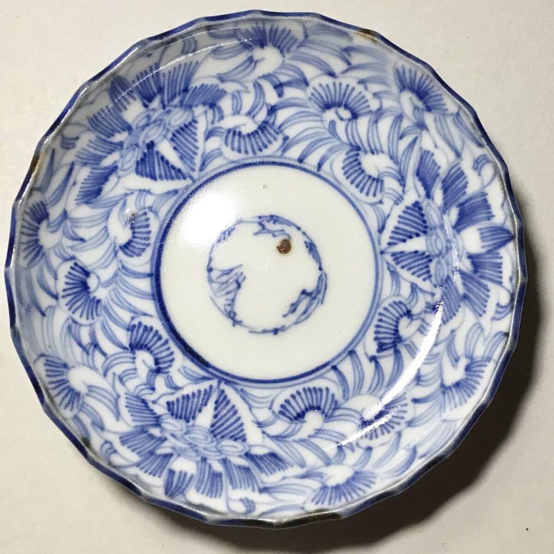 古伊万里◆染付 線描 小皿5枚◆江戸後期 幕末 手塩皿 小皿 豆皿 有田 花唐草