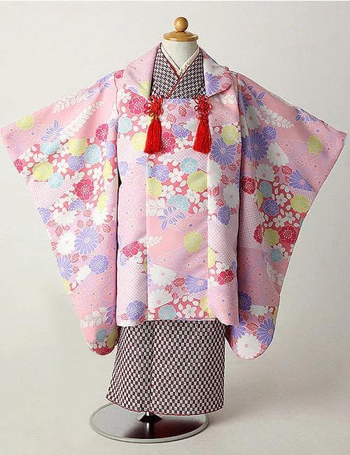 3歳 女の子 着物　ピンク　七五三　矢絣