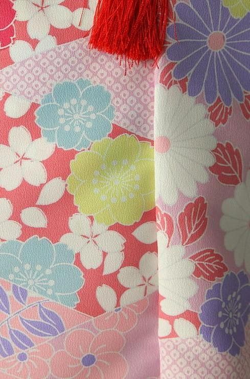 3歳 女の子 着物　ピンク　七五三　矢絣