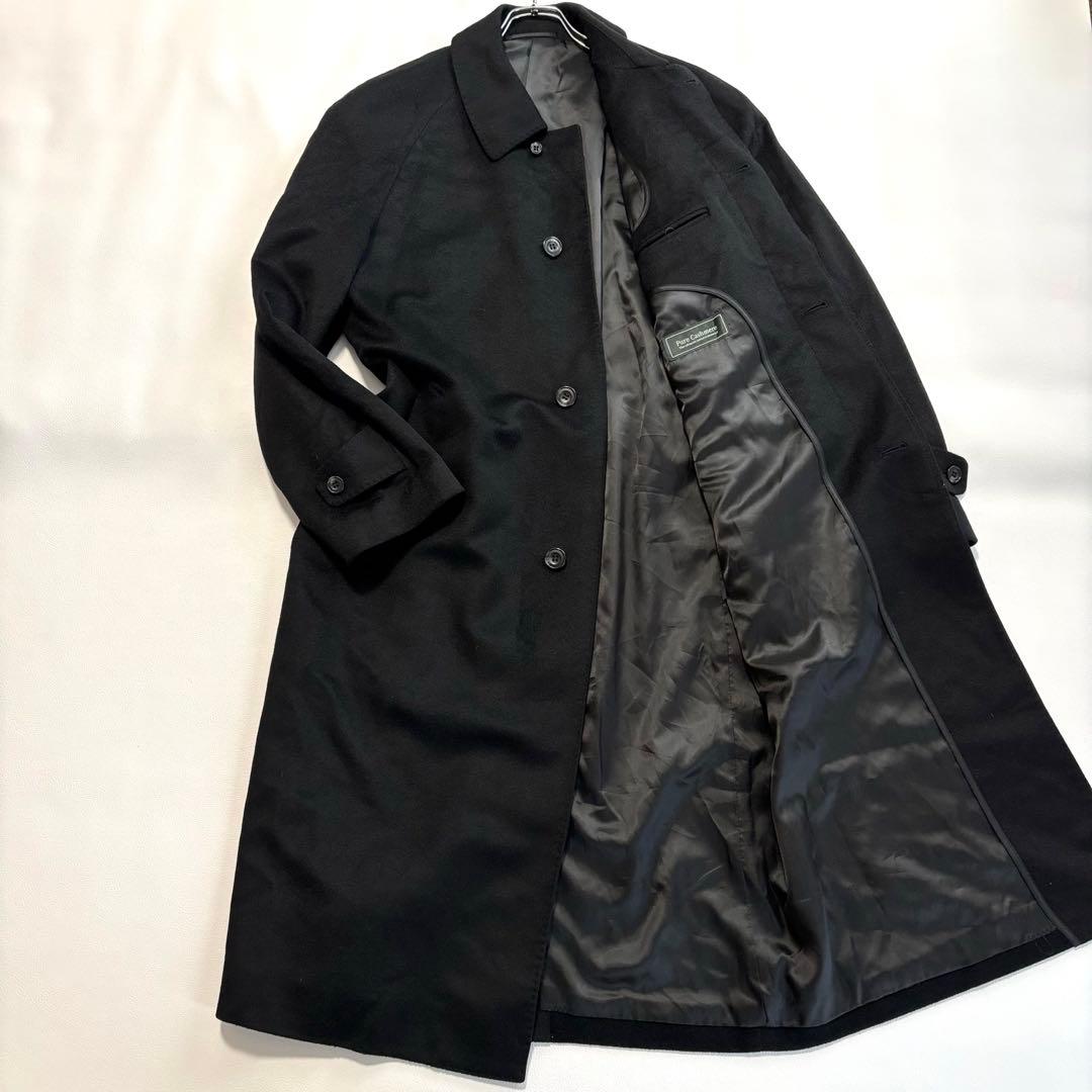 ピュアカシミヤ100%[着丈118cm XLサイズ]ステンカラーコート ブラック