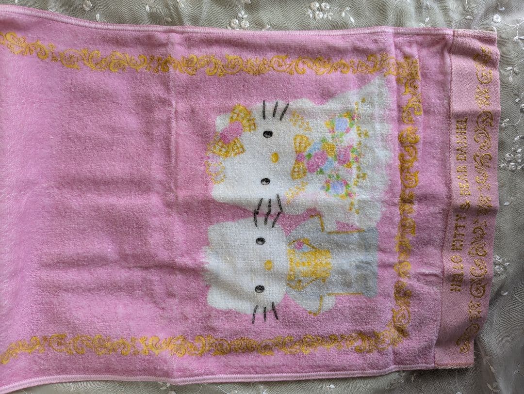 激レア★ウエディングハローキティ＆ダニエルフェイスタオルピンク1999年