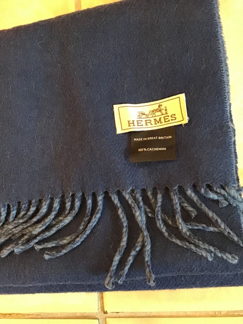 【新品】HERMESカシミヤマフラー ブラックｘブルー エルメス
