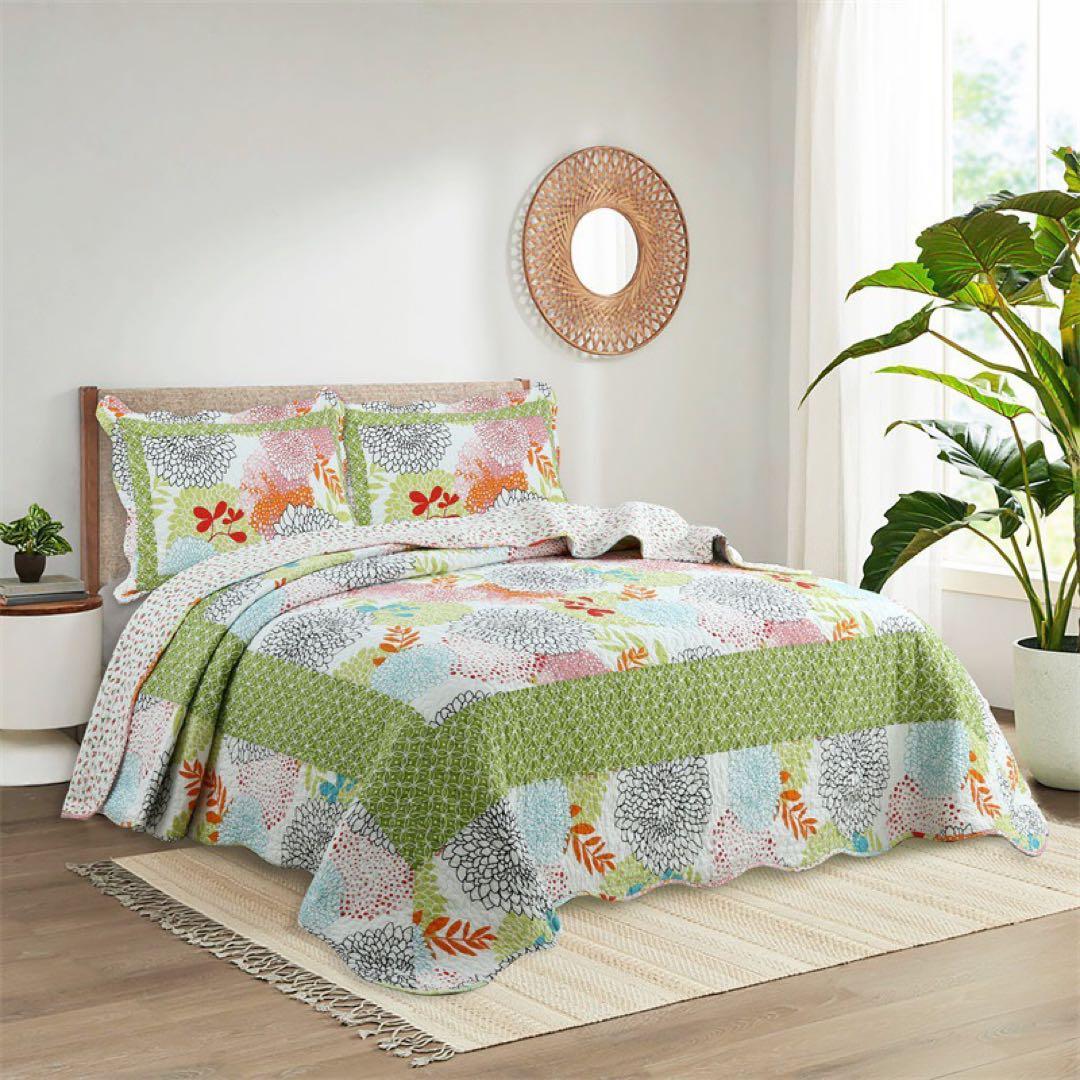 キルトベッドカバー3点セット綿マルチカバー キルティング 063