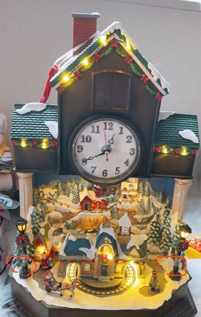 クリスマス装飾カッコウ時計、クリスマスビレッジシーン、LEDライト、音楽、