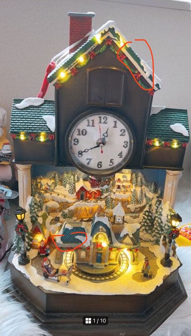 クリスマス装飾カッコウ時計、クリスマスビレッジシーン、LEDライト、音楽、