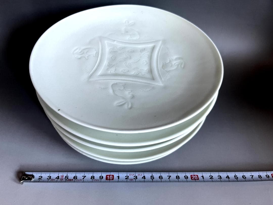 皿■可愛い兎紋白磁皿 5枚 大皿 鳥 古美術 時代物 骨董品 21.6cm■