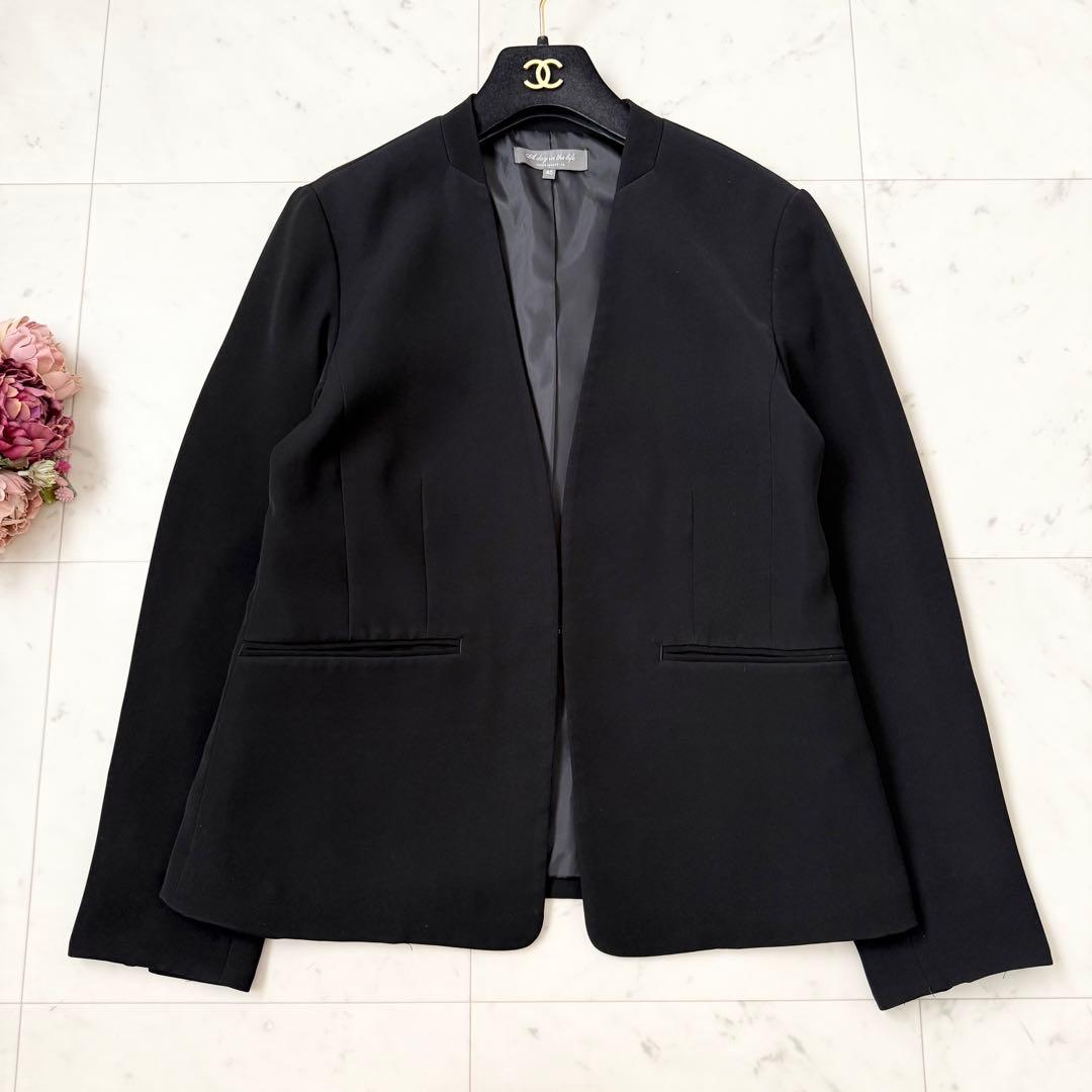 人気❤️ユナイテッドアローズ　パンツスーツ　ノーカラージャケット　ブラック　L