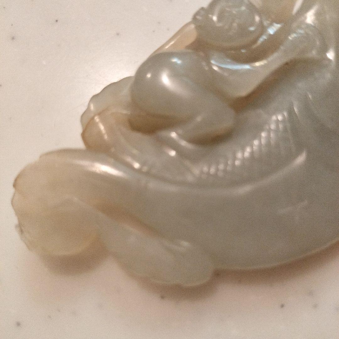 リ*ナ様 古玉　天然石　古美術　骨董　手彫　透かし彫り　縁起物　　童子戯魚