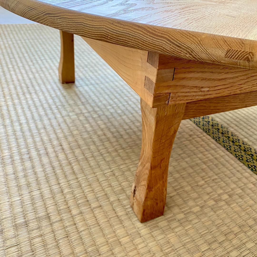 昭和レトロ ちゃぶ台 無塗装 無垢材 建具屋製 刻印あり 折りたたみ 丸テーブル