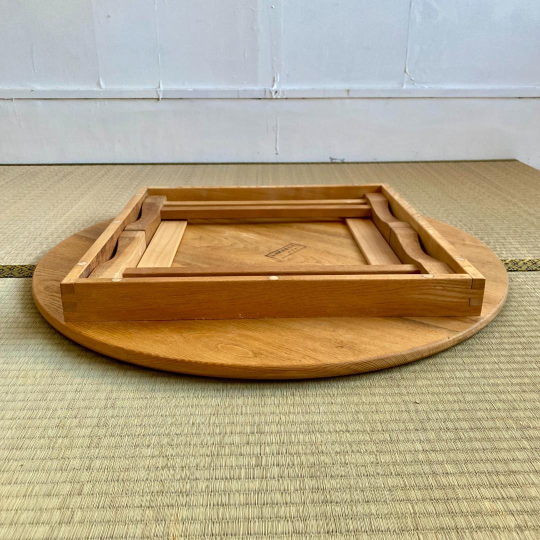 昭和レトロ ちゃぶ台 無塗装 無垢材 建具屋製 刻印あり 折りたたみ 丸テーブル