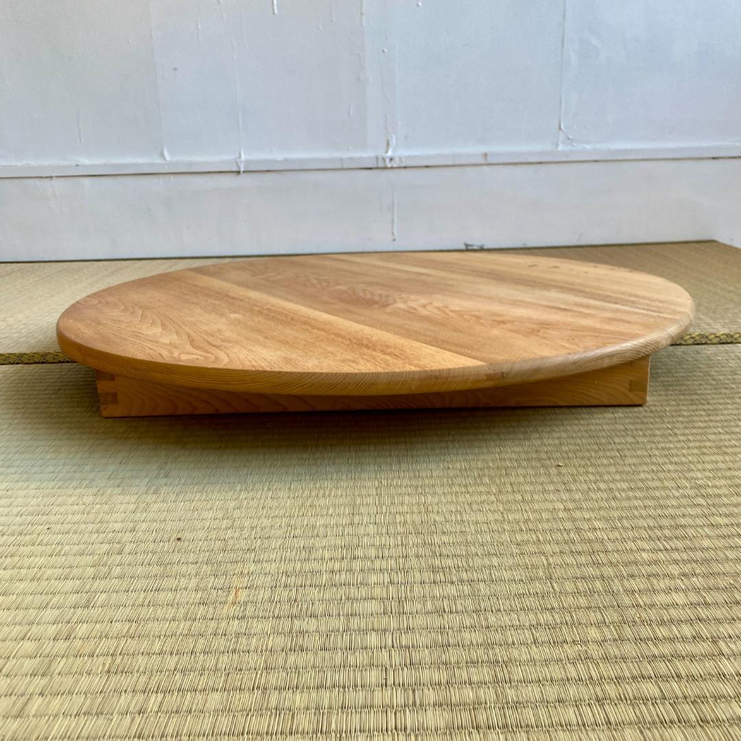昭和レトロ ちゃぶ台 無塗装 無垢材 建具屋製 刻印あり 折りたたみ 丸テーブル