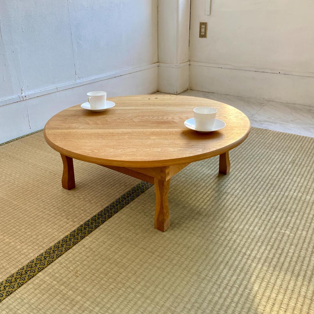 昭和レトロ ちゃぶ台 無塗装 無垢材 建具屋製 刻印あり 折りたたみ 丸テーブル