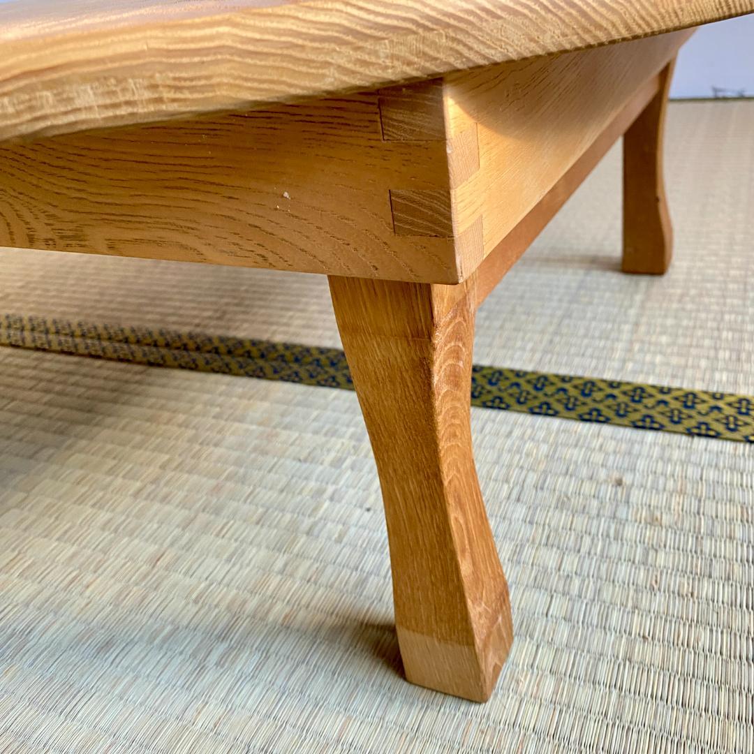 昭和レトロ ちゃぶ台 無塗装 無垢材 建具屋製 刻印あり 折りたたみ 丸テーブル