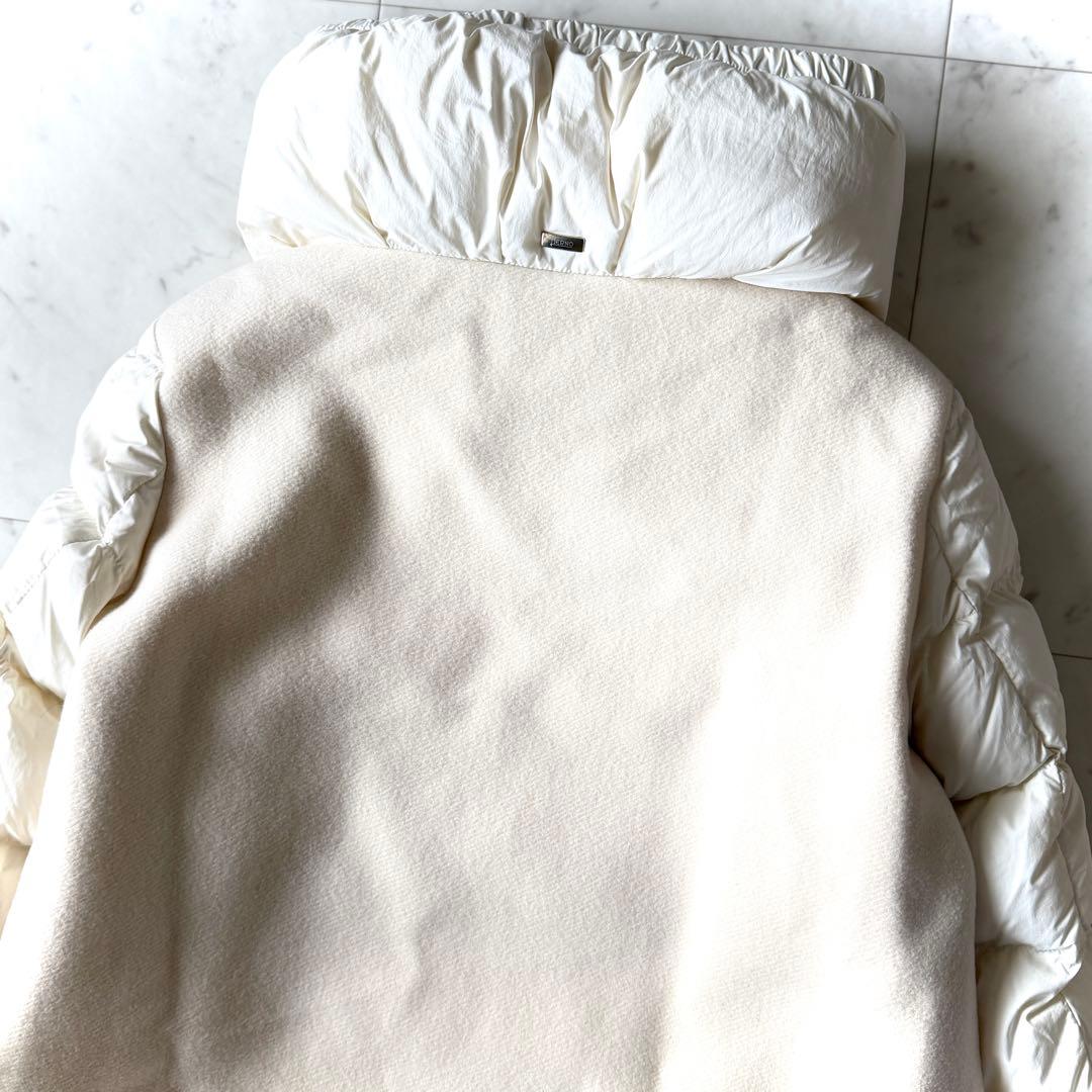 美品 ヘルノ HERNO 背中ウール切替 ダウンコート 44 オフホワイト