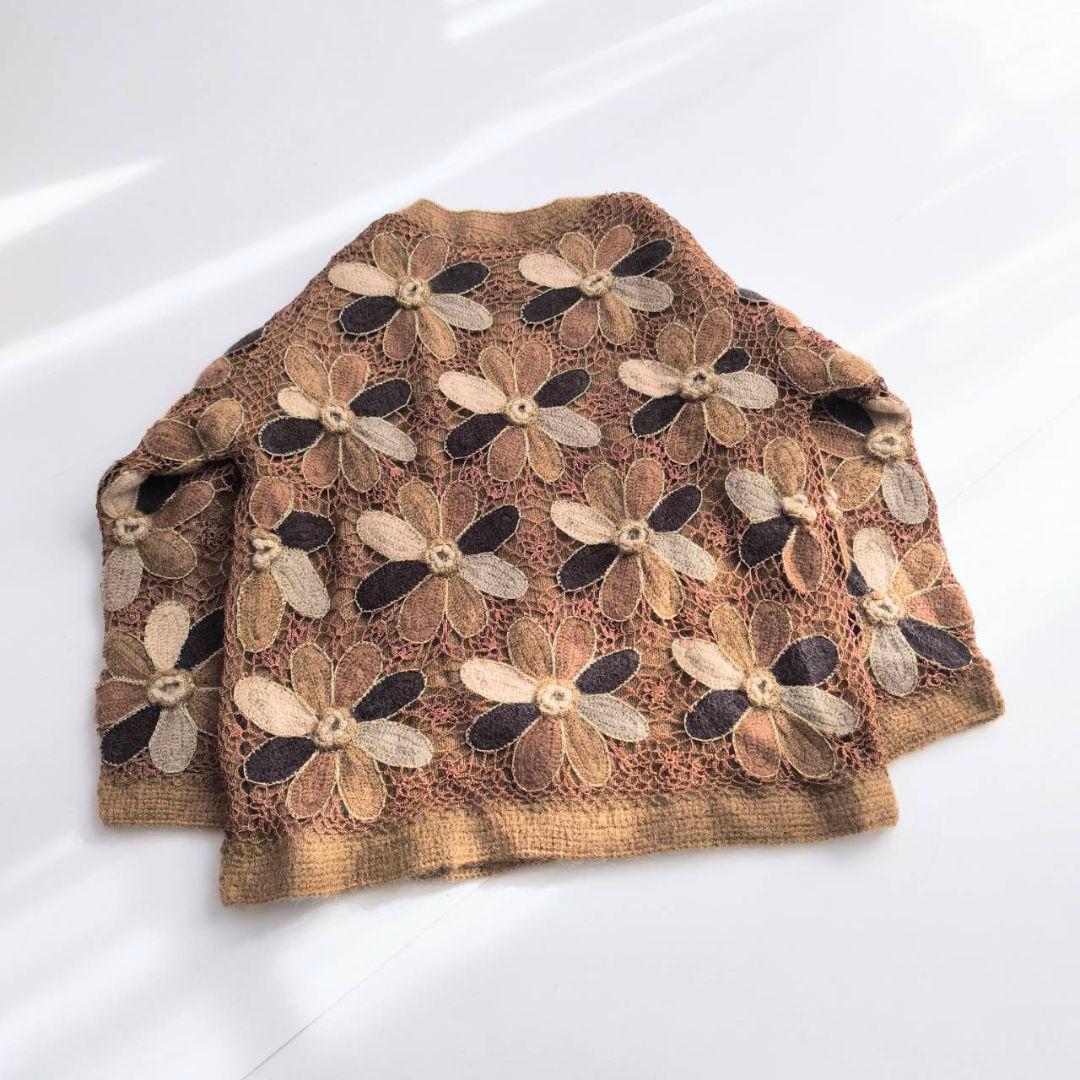 ヴィンテージ　大輪の花　花柄　モヘア混　ニット　カーディガン　ブラウン　P