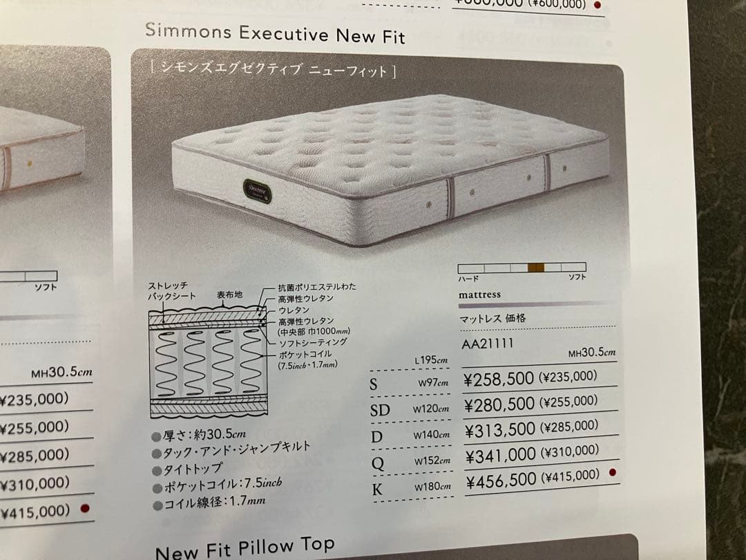 SIMMONS Executive New Fit シングルマットレス 展示品