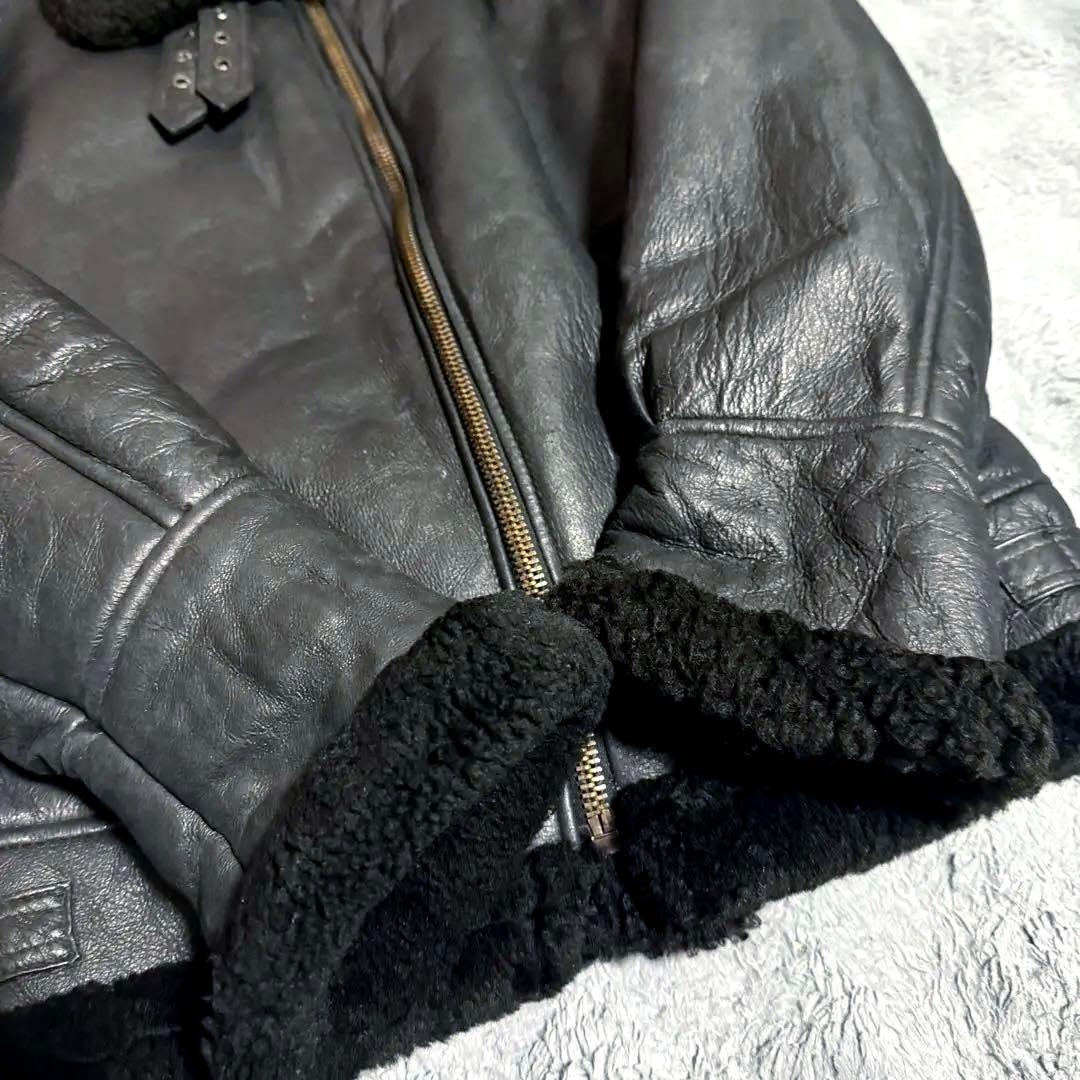 B-3 フライトジャケット リアルムートン ブラックレザー 本革 S-M相当