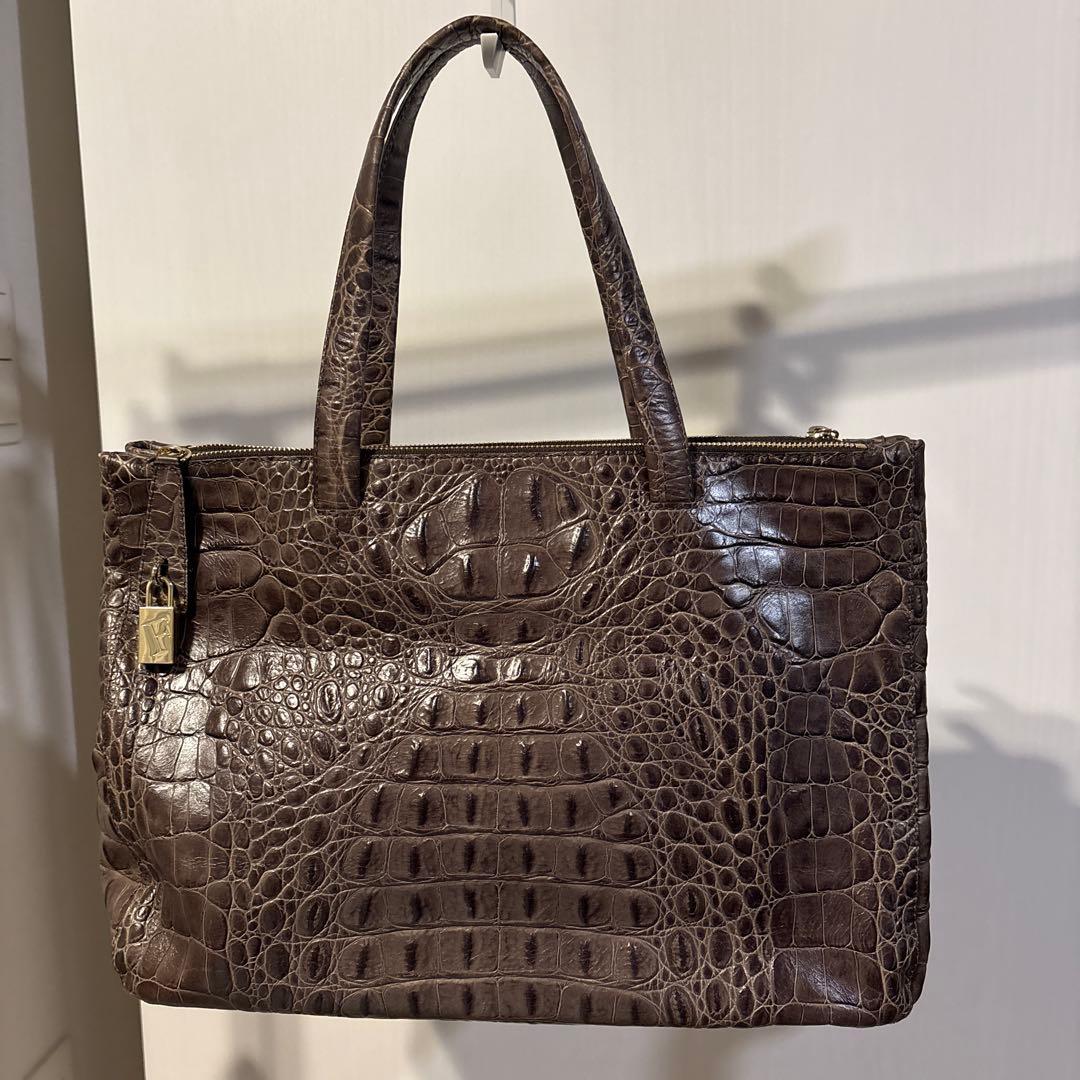 フルラ トートバッグ クロコ型押し 南京錠 グレー　美品