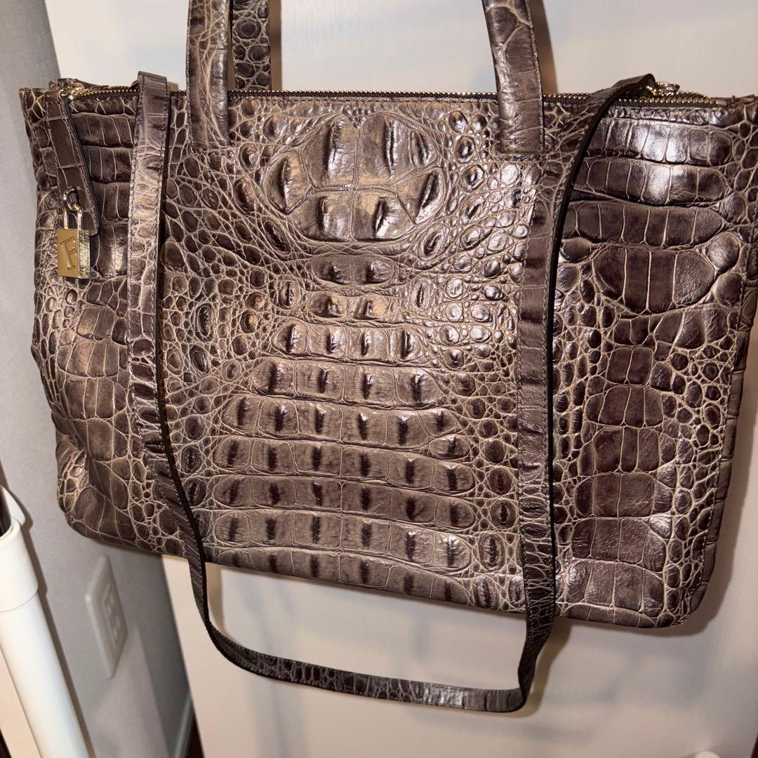 フルラ トートバッグ クロコ型押し 南京錠 グレー　美品