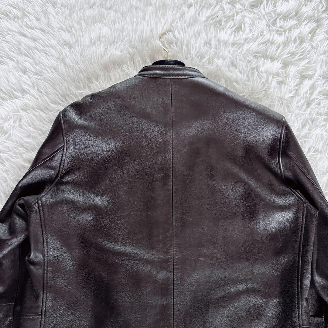【BEAMS HEART】シングルライダースジャケット 羊革 ブラウン XL
