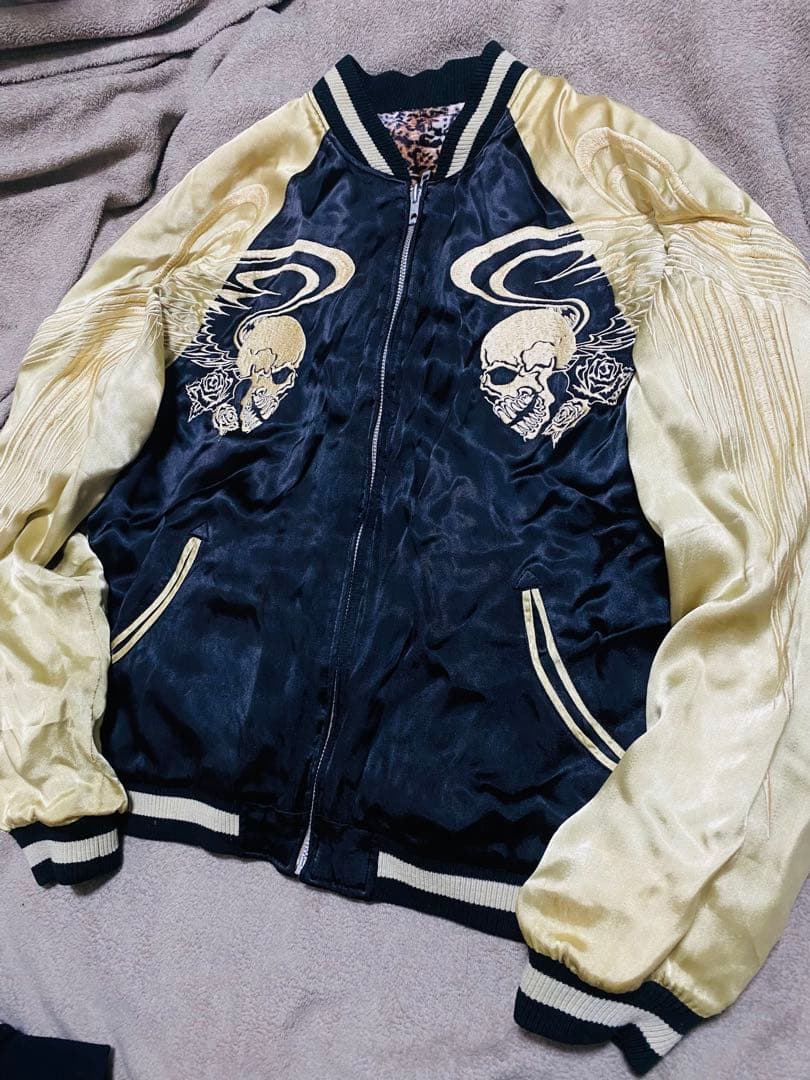 2面用 SATORI 日本限定　スカジャン スカル レオパード 100%silk