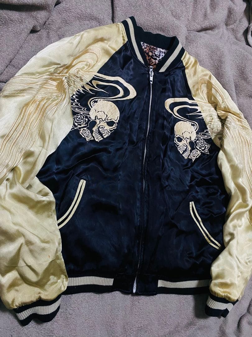 2面用 SATORI 日本限定　スカジャン スカル レオパード 100%silk