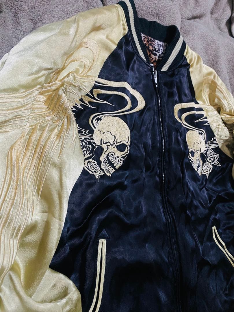 2面用 SATORI 日本限定　スカジャン スカル レオパード 100%silk