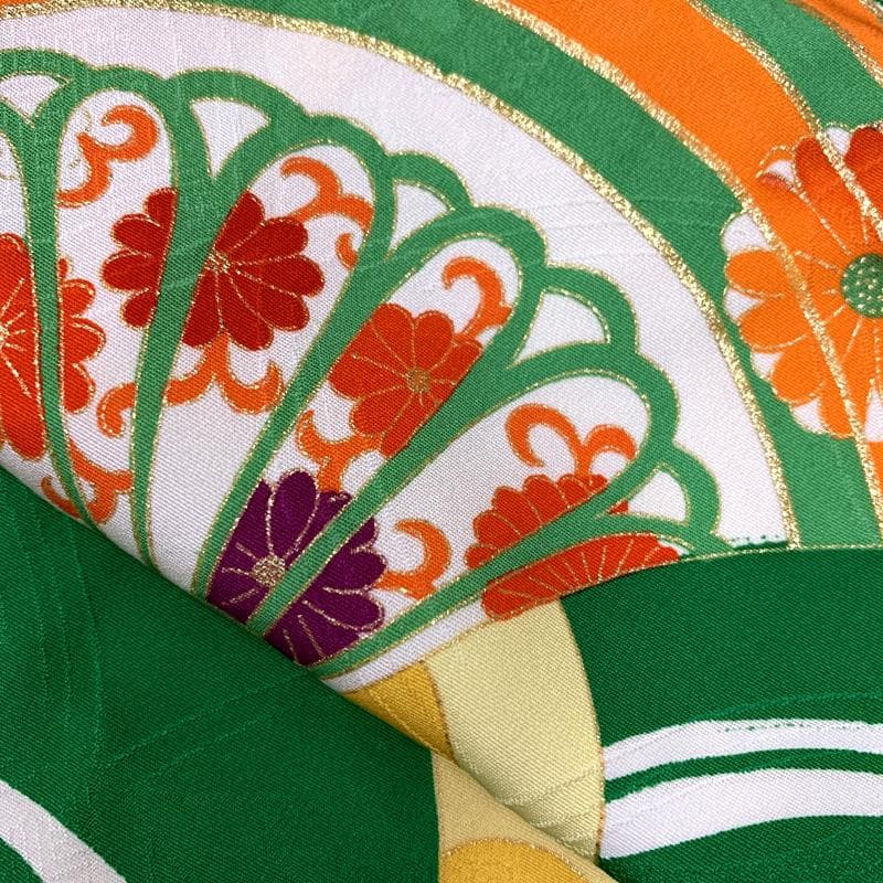 511ag42□七五三 七歳 女児 着物&袋帯&半襦袢 金彩 青海波□状態良好