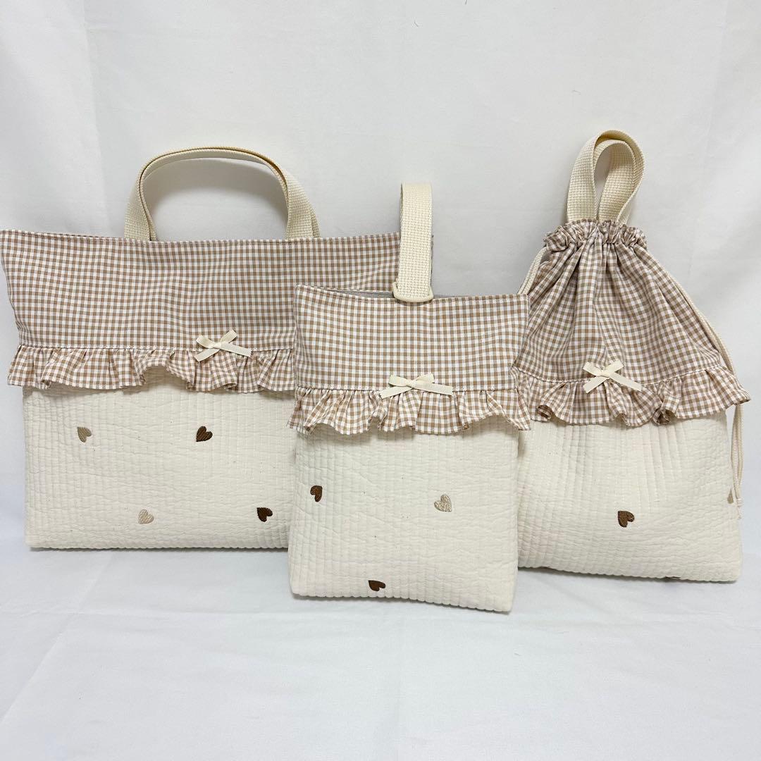 入園入学3点セット　レッスンバッグ　シューズ入れ　お着替え袋　ヌビキルティング