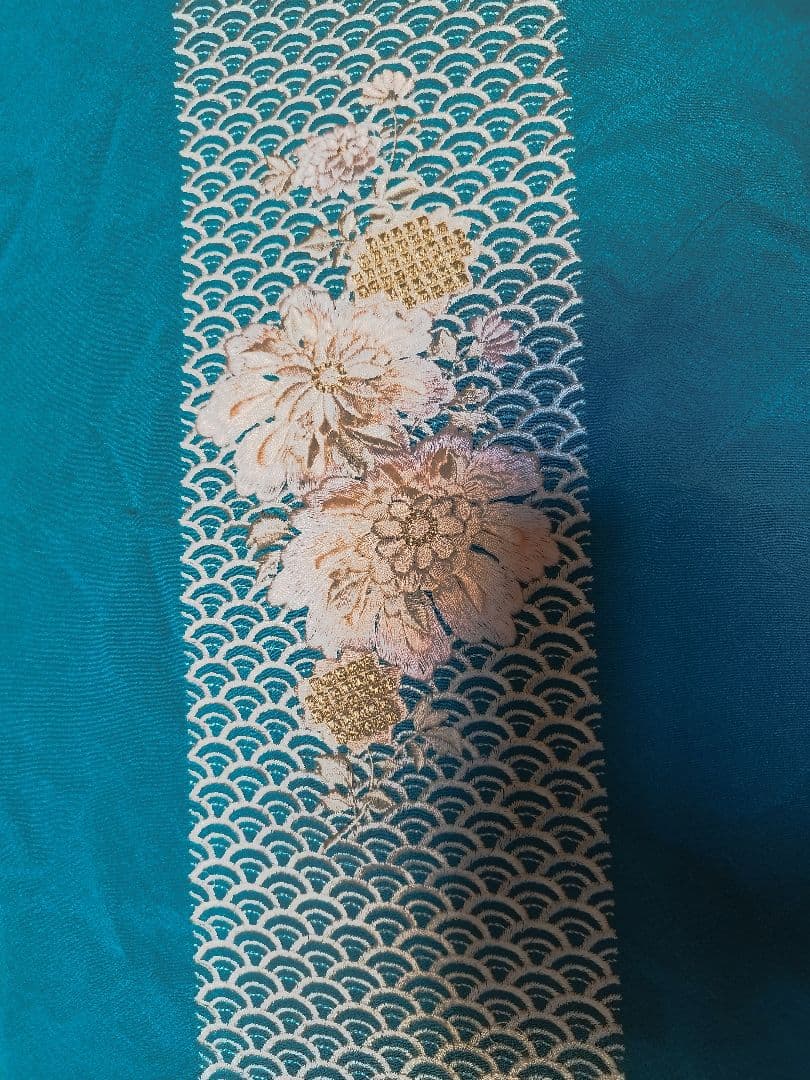 IKKO青海大花刺繍帯揚げブルー色！新品!
