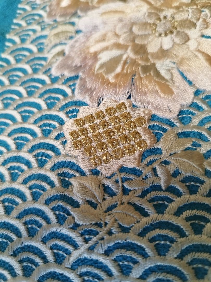 IKKO青海大花刺繍帯揚げブルー色！新品!