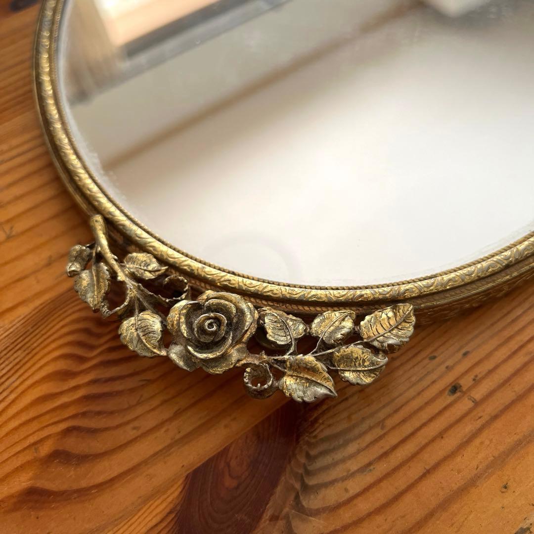 アメリカ　ヴィンテージ　薔薇装飾ミラー
