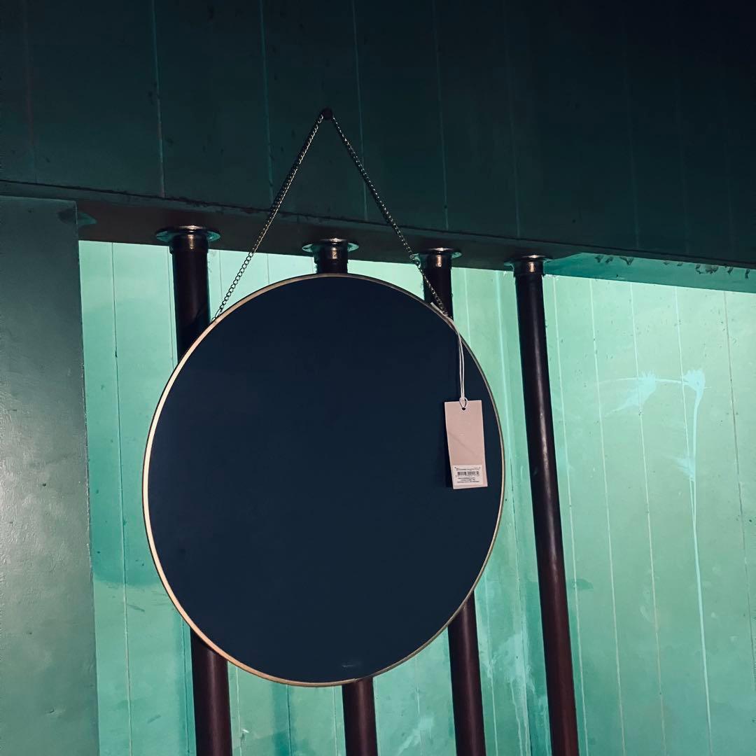 新品　タグ付き　Bloomingville 円形 壁掛け鏡 ゴールド金属フレーム