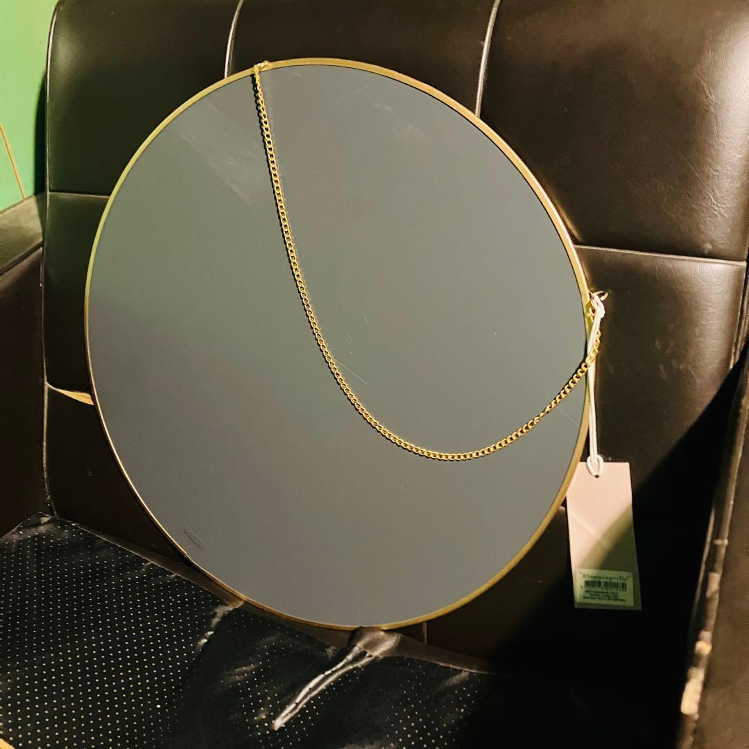 新品　タグ付き　Bloomingville 円形 壁掛け鏡 ゴールド金属フレーム