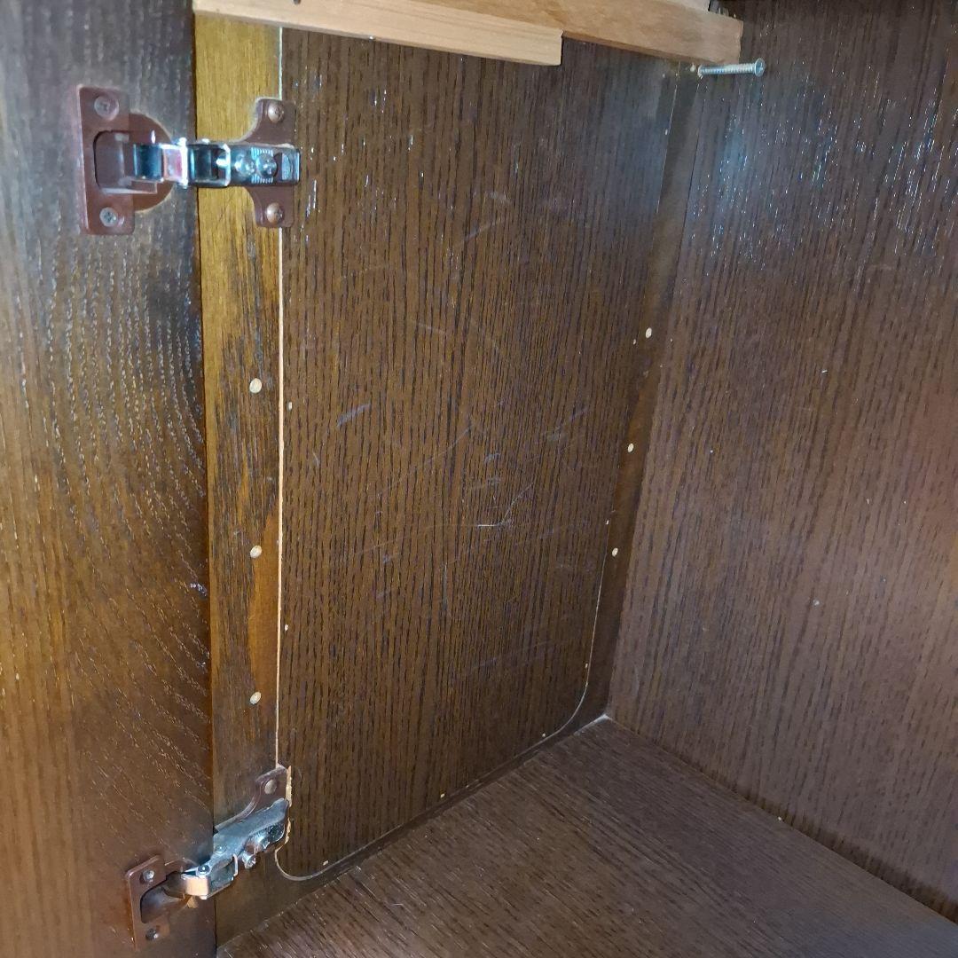 昭和レトロ電話台　ダークブラウン　ファックス台　木製　自由棚　引き出し・扉付き