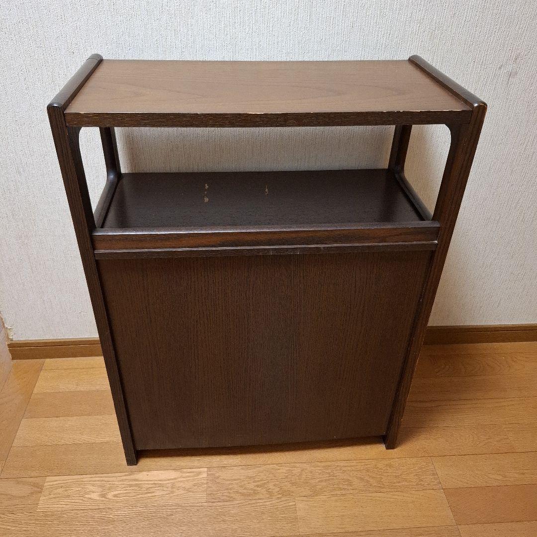 昭和レトロ電話台　ダークブラウン　ファックス台　木製　自由棚　引き出し・扉付き