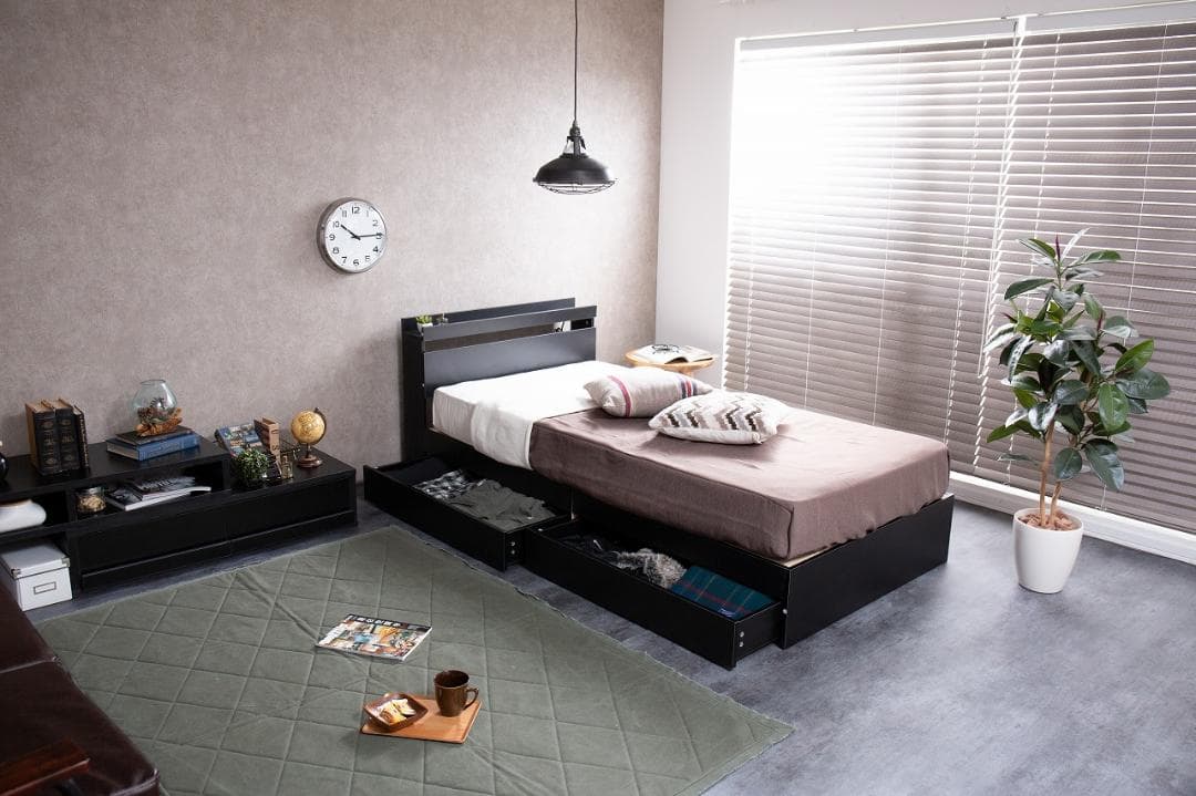 【新品・送料無料】【シングル】Pluto 収納付きベッド（マットレス付き）