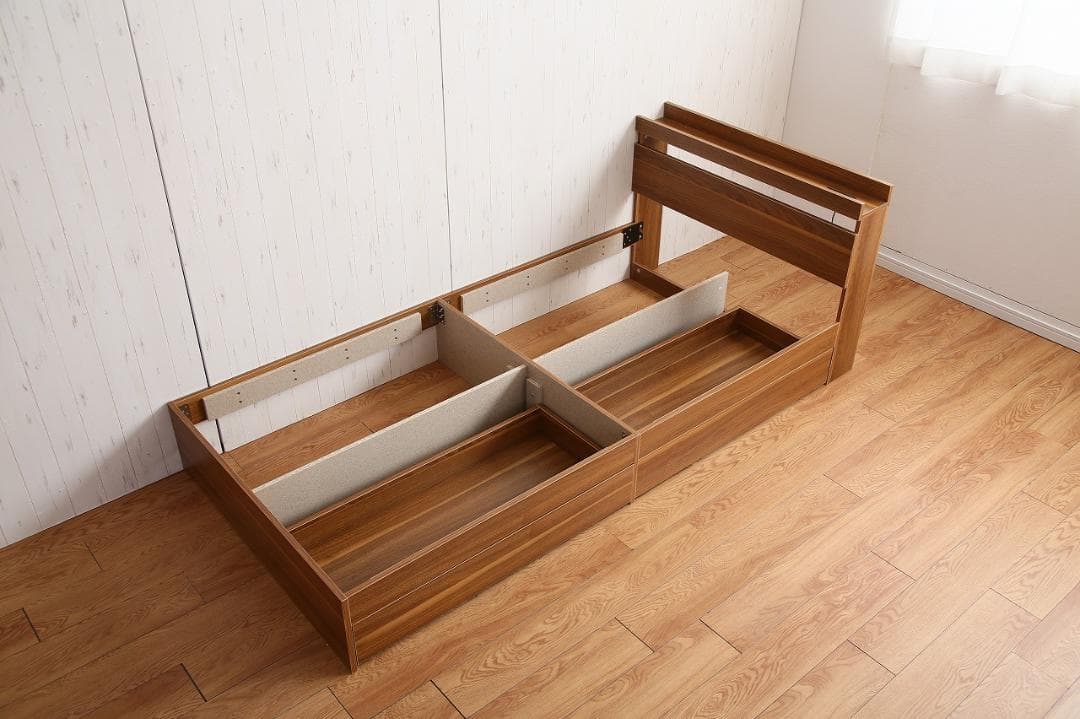 【新品・送料無料】【シングル】Pluto 収納付きベッド（マットレス付き）