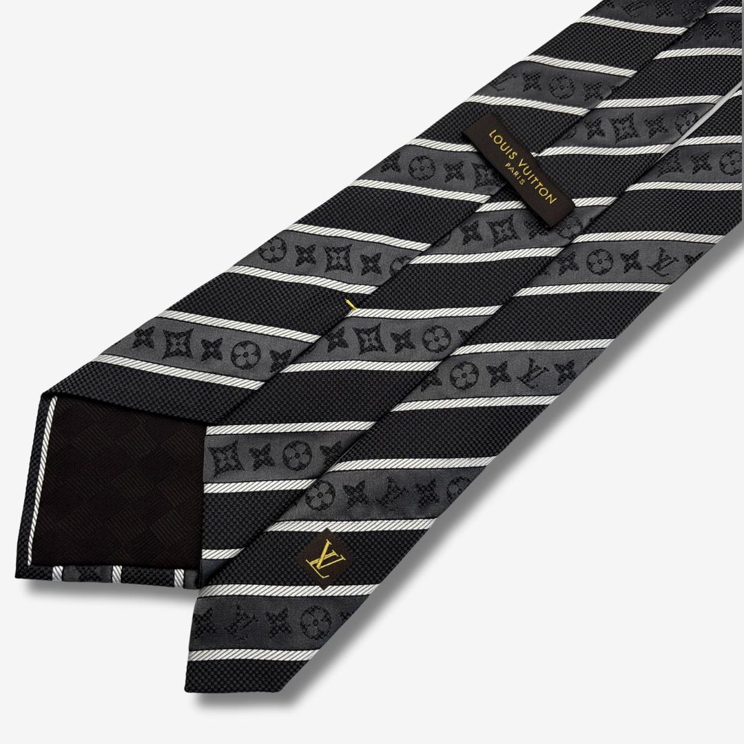 LOUIS VUITTON シルクネクタイ モノグラム ストライプ柄 ブラック