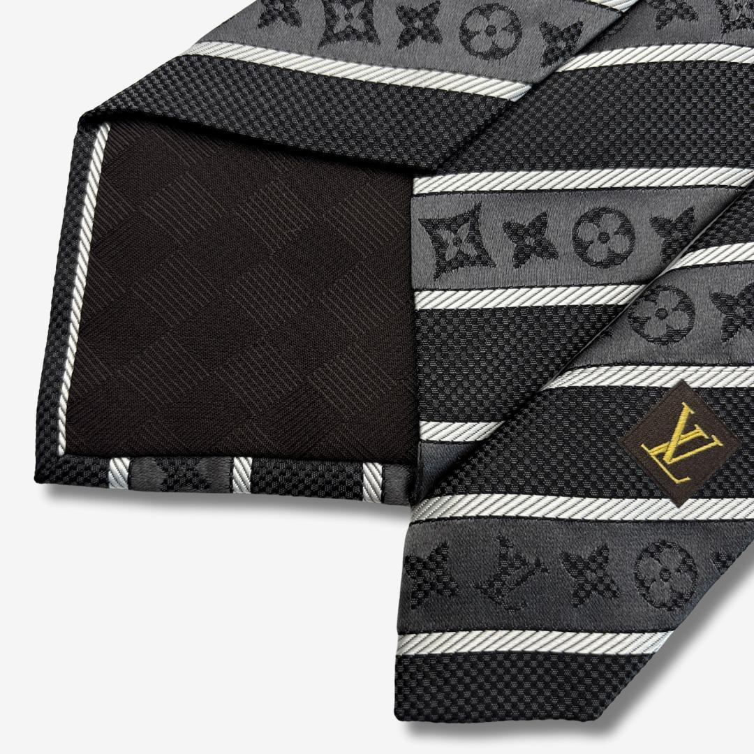 LOUIS VUITTON シルクネクタイ モノグラム ストライプ柄 ブラック