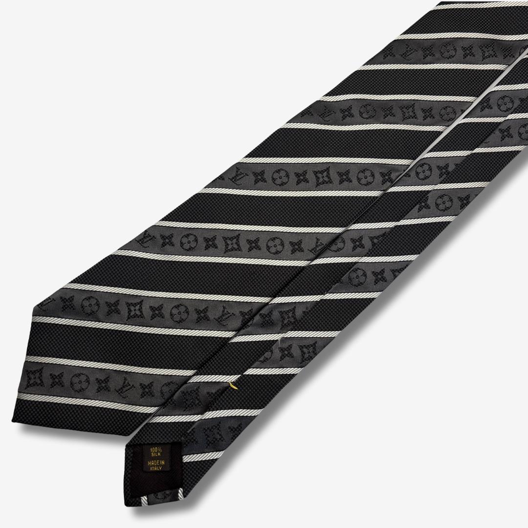 LOUIS VUITTON シルクネクタイ モノグラム ストライプ柄 ブラック