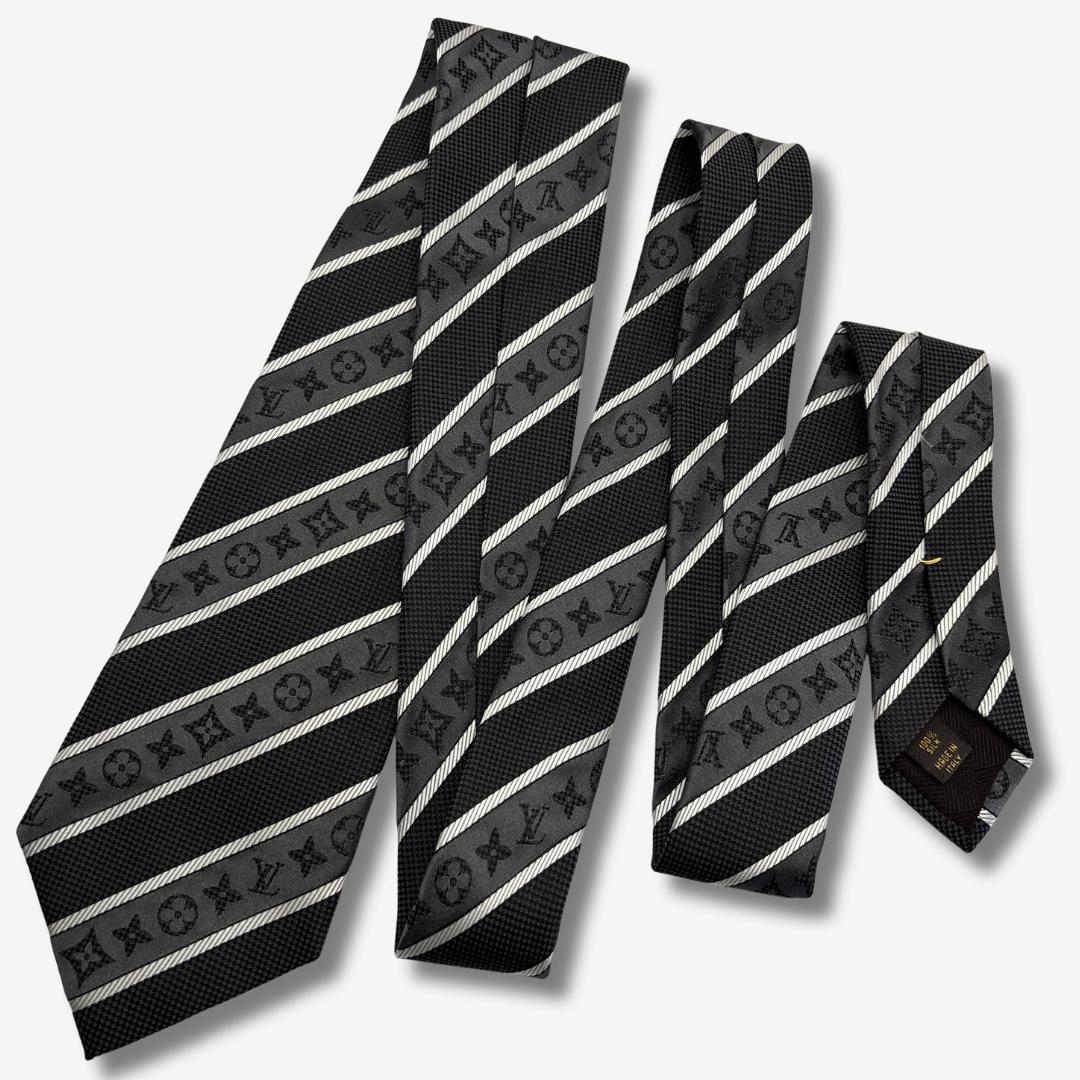 LOUIS VUITTON シルクネクタイ モノグラム ストライプ柄 ブラック