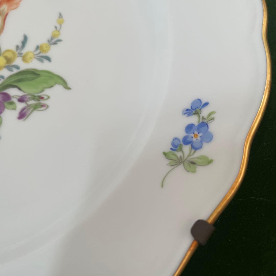 マイセン 額縁付き花柄 波型皿 直径約20cm