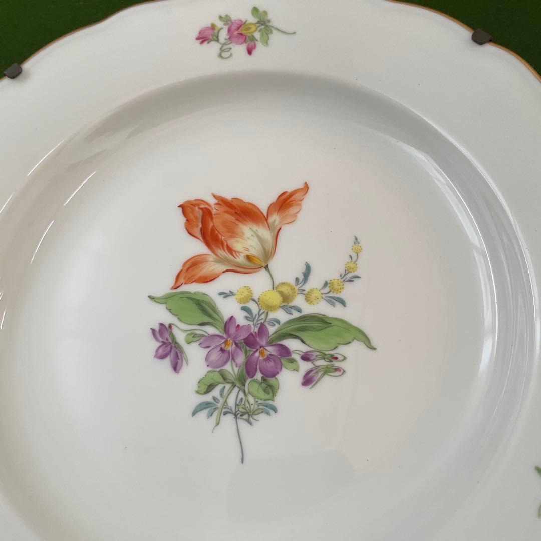 マイセン 額縁付き花柄 波型皿 直径約20cm