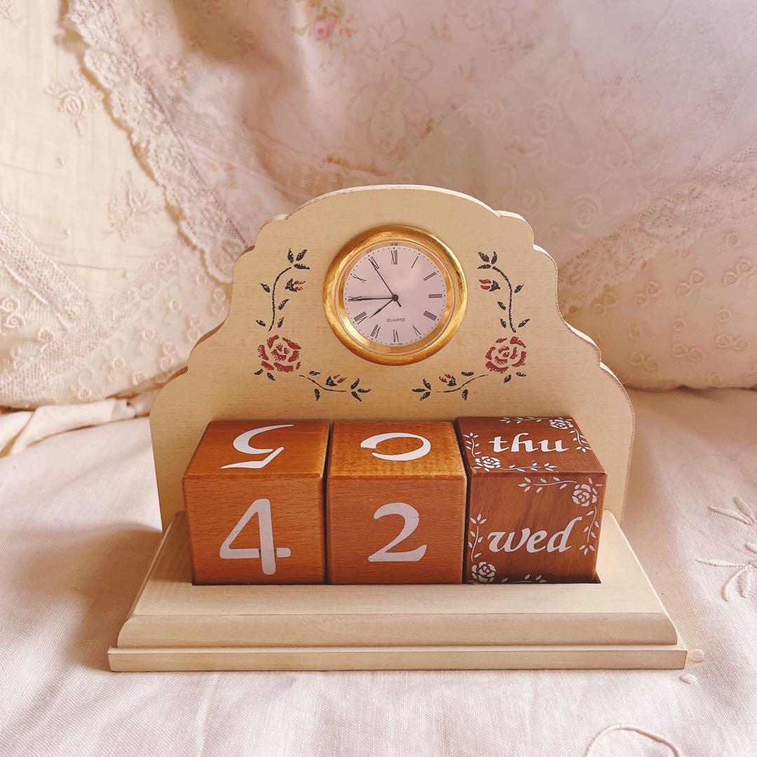 お値下げ♡マニーステンシルローズ木製品時計イマンダイアナローズフレンチカントリー