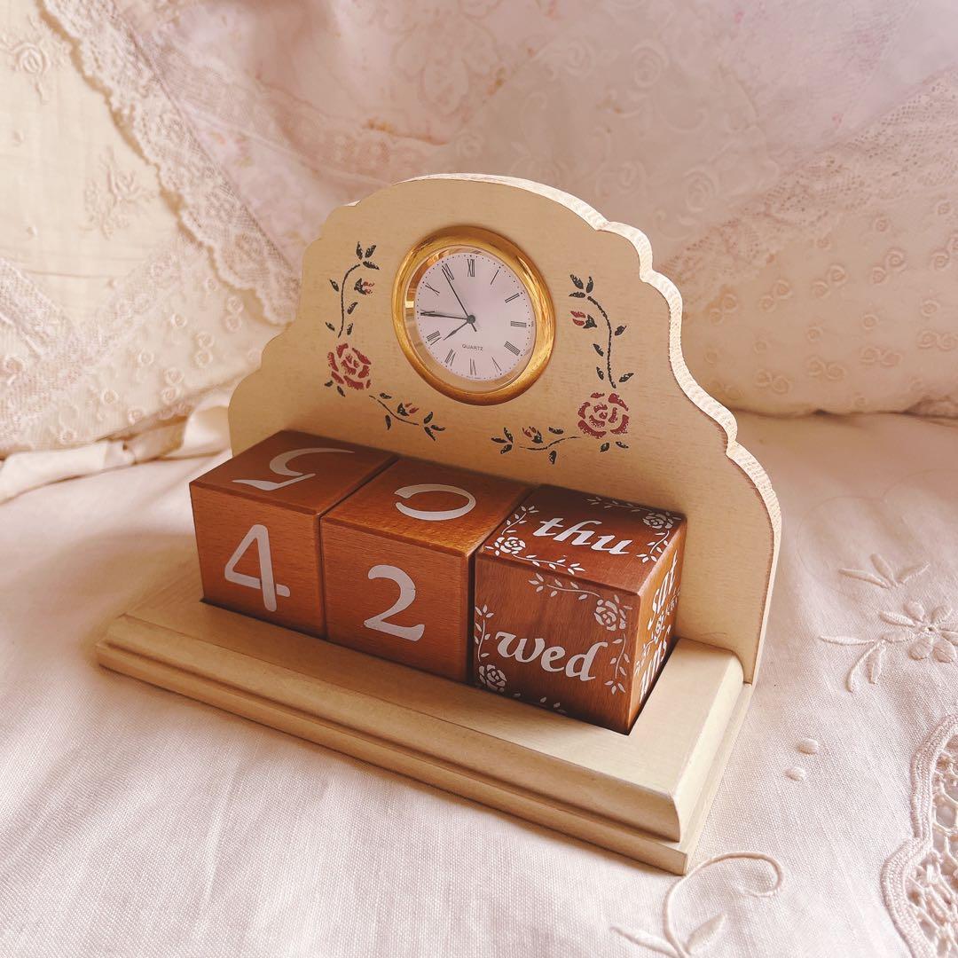 お値下げ♡マニーステンシルローズ木製品時計イマンダイアナローズフレンチカントリー