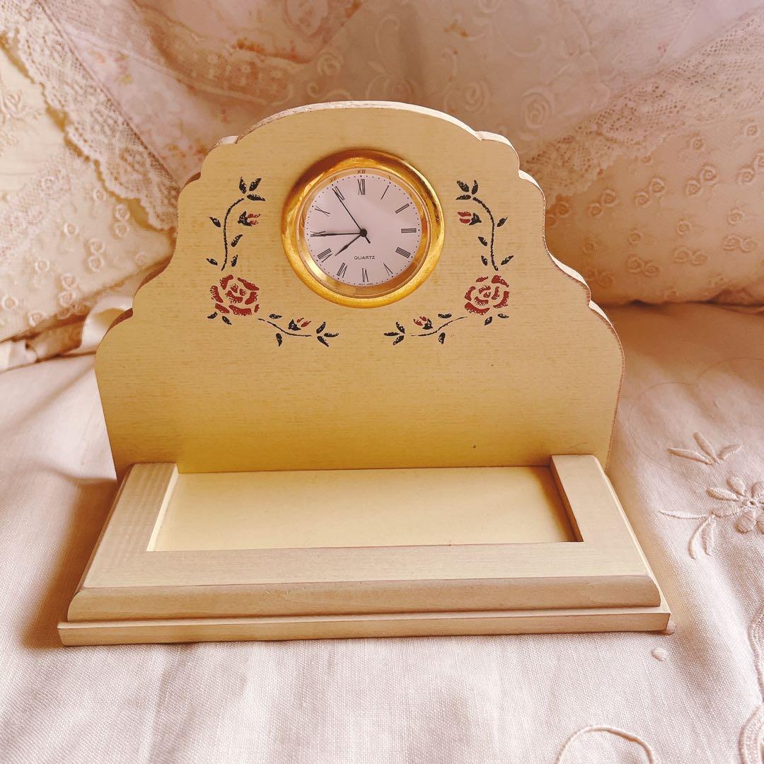 お値下げ♡マニーステンシルローズ木製品時計イマンダイアナローズフレンチカントリー
