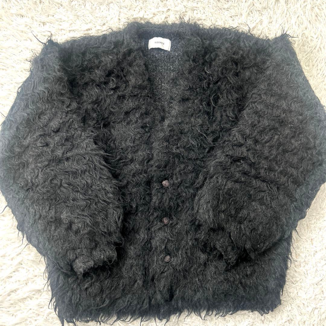 soerte ウールブレンドボリュームシャギーニットカーディガン